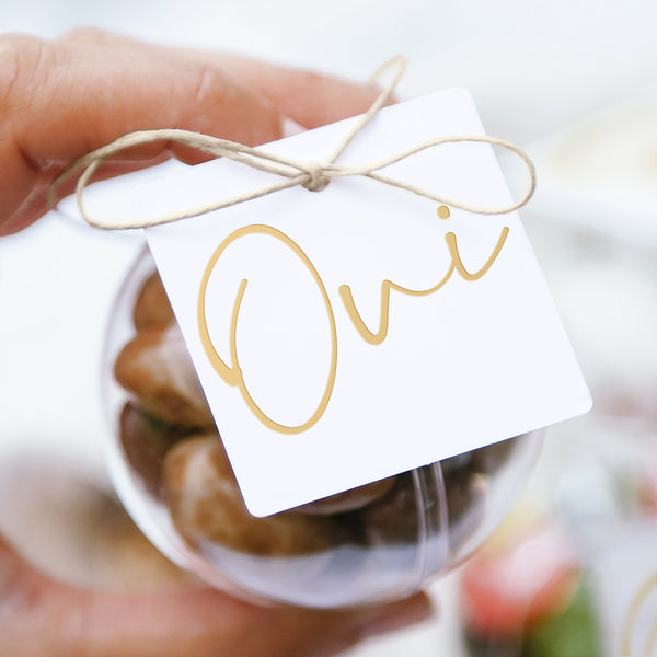 Boîte à dragées Mariage boule avec étiquette carrée Un Grand Oui photo