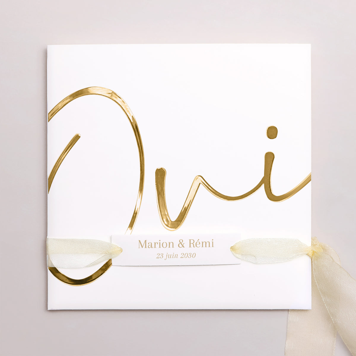 Faire-part Mariage Pochette carrée, 3 cartes, étiquette Un Grand Oui photo
