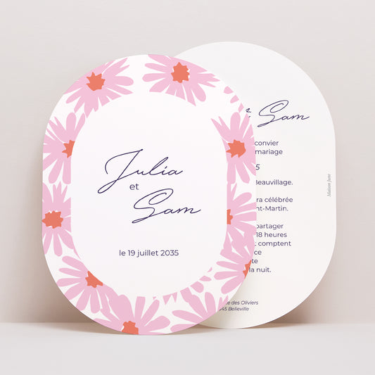 Faire-part Mariage Ovale Fleurs pop III photo