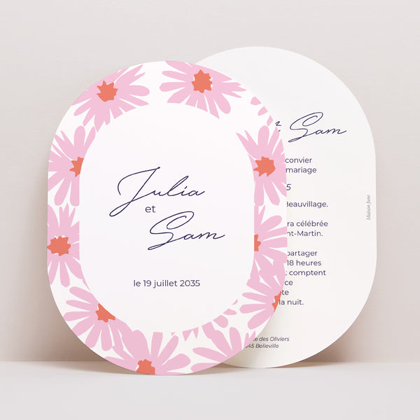Faire-part Mariage Ovale Fleurs pop III photo