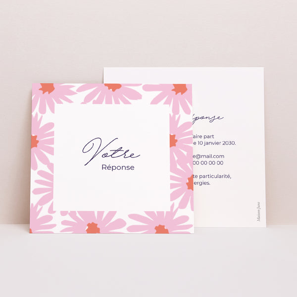 Carton réponse Mariage Carré Fleurs pop III photo