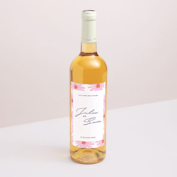 Etiquette bouteille Mariage Portrait Fleurs pop III photo