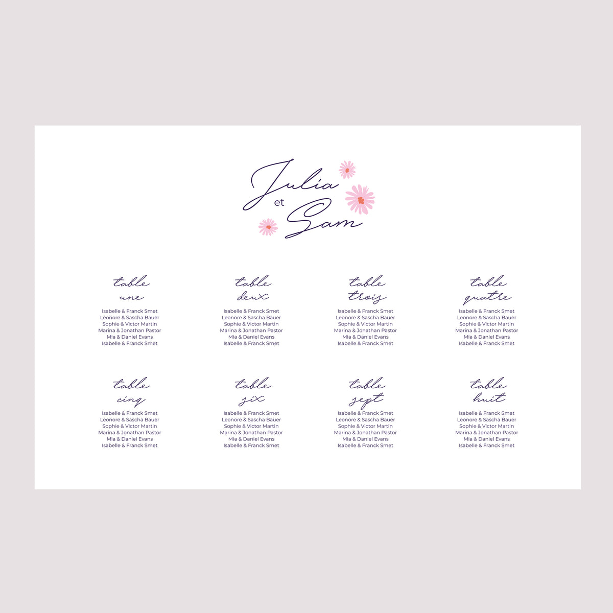 Plan de table Mariage Paysage 90 x 60 cm Fleurs pop III photo N° 2