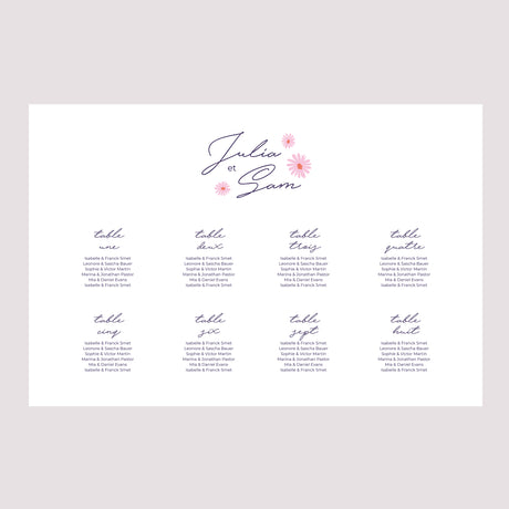 Plan de table Mariage Paysage 90 x 60 cm Fleurs pop III