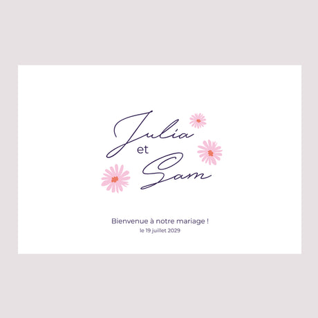 Panneau bienvenue Mariage Paysage 90 x 60 cm Fleurs pop III