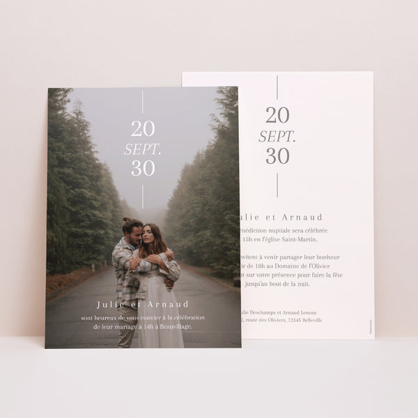 Faire-part Mariage Portrait Date et ligne photo