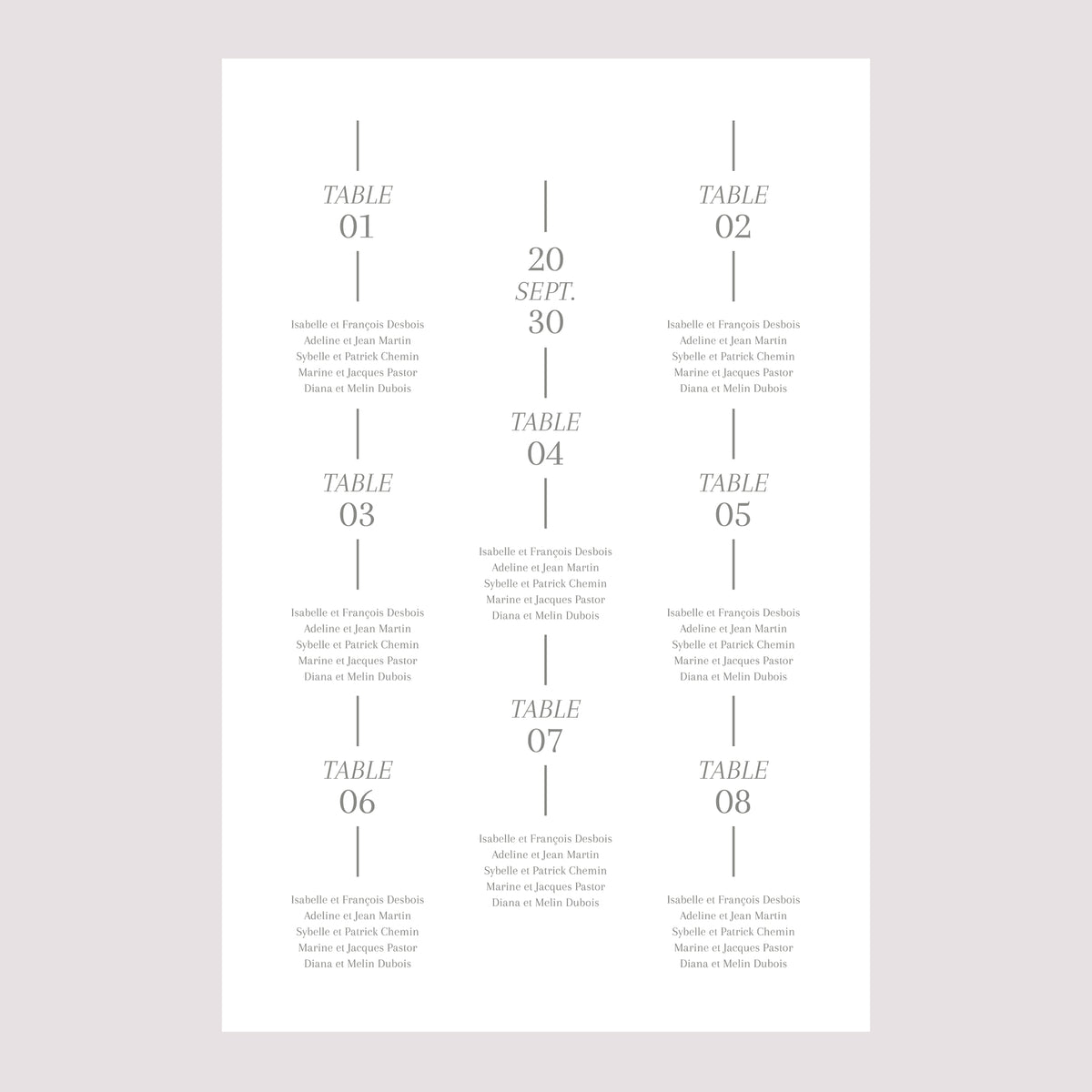 Plan de table Mariage Portrait 60 x 90 cm Date et ligne photo N° 2