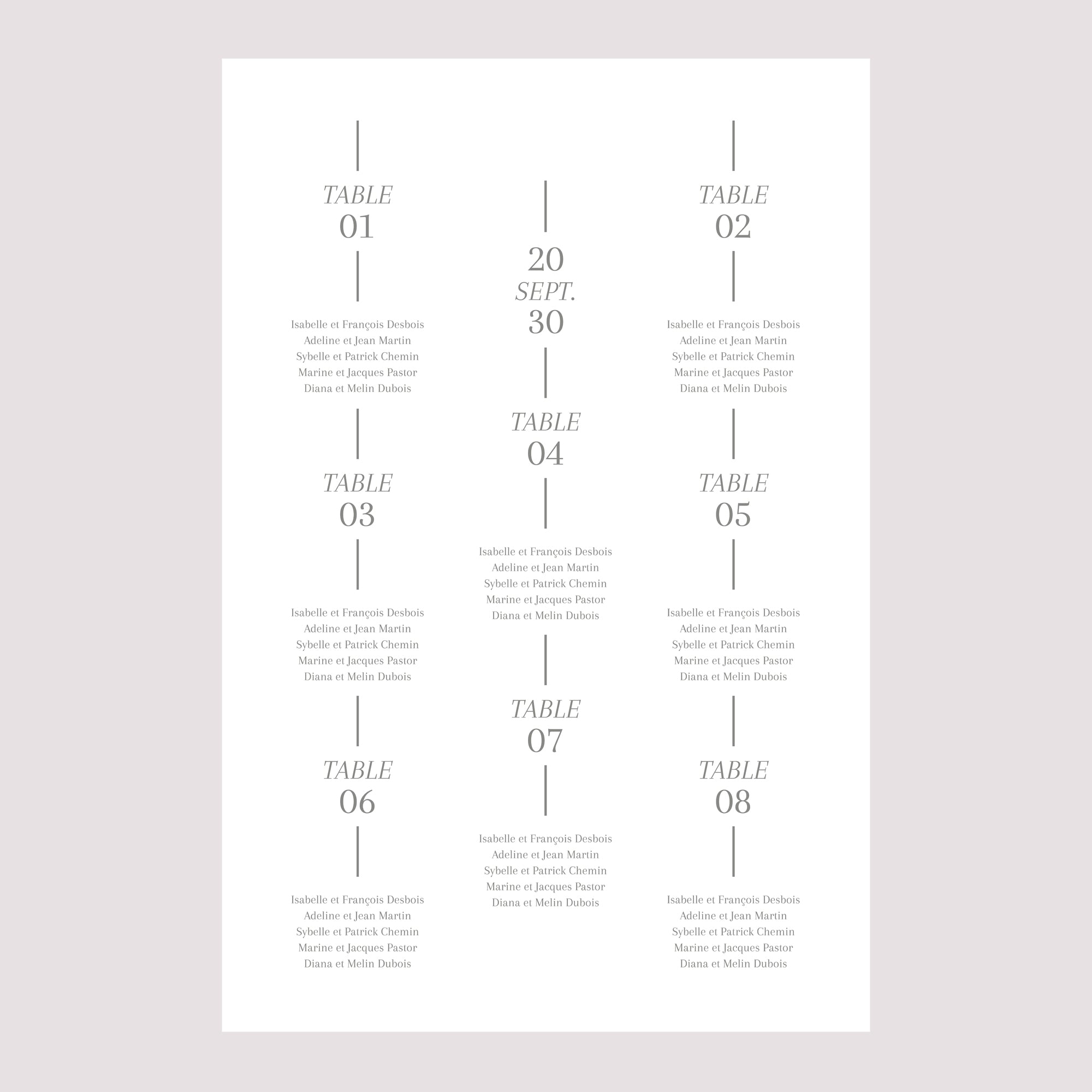 Plan de table Mariage Portrait 60 x 90 cm Date et ligne photo N° 2