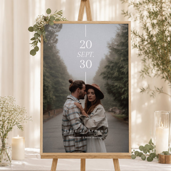 Panneau bienvenue Mariage Portrait 60 x 90 cm Date et ligne photo