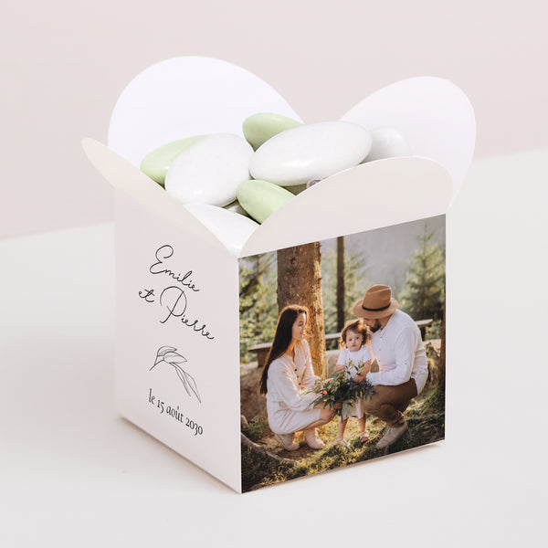 Boîte à dragées Mariage Ouverture papillon Maman et Papa branche photo