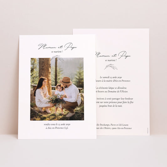 Faire-part Mariage Portrait Maman et Papa branche photo