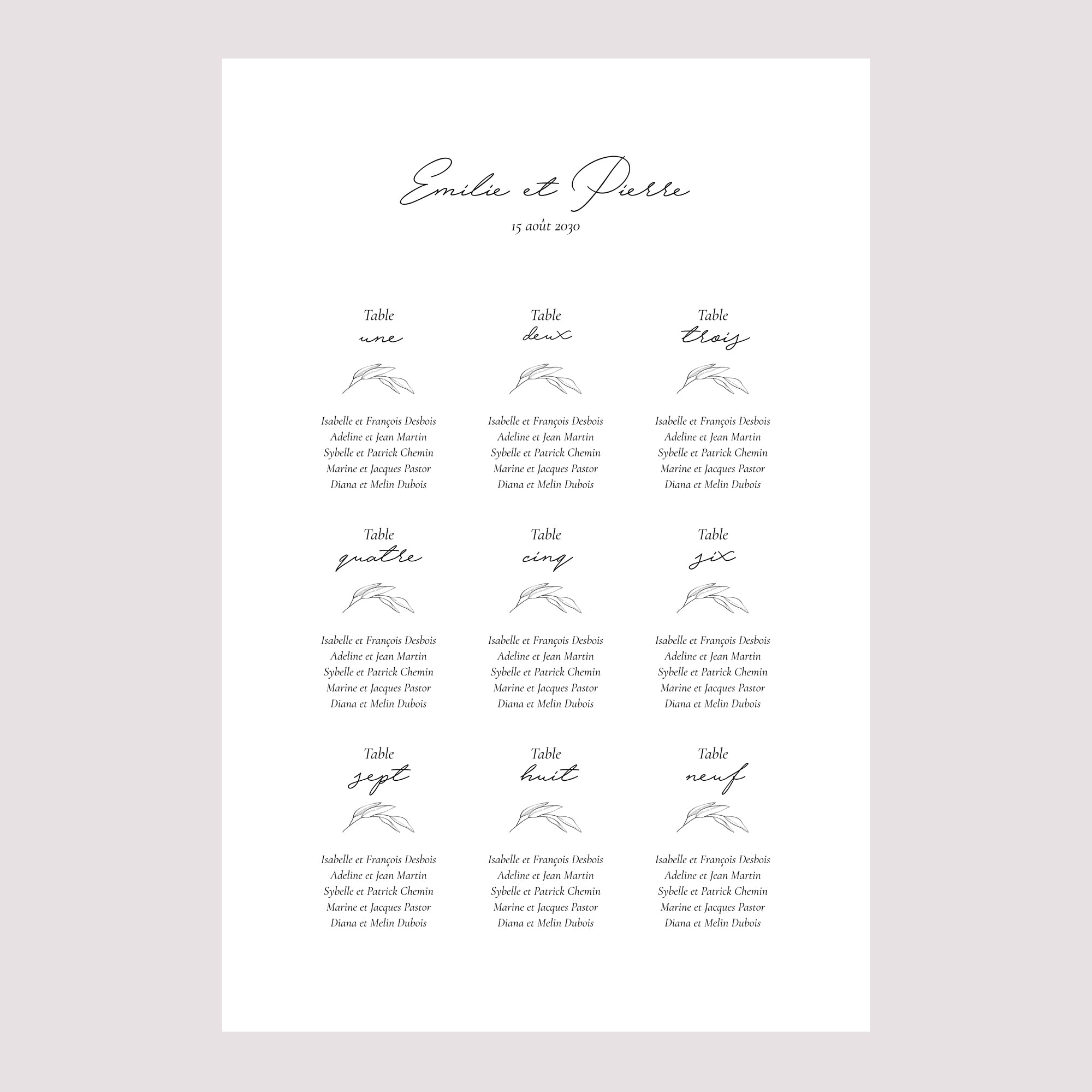 Plan de table Mariage Portrait Maman et Papa branche photo N° 2