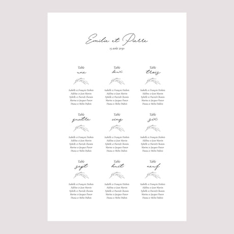 Plan de table Mariage Portrait Maman et Papa branche