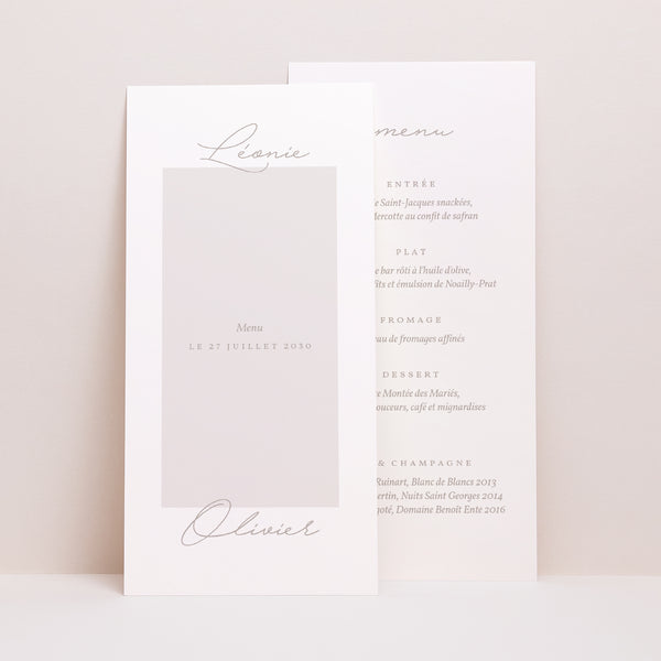 Menu Mariage Panoramique portrait Typo script photo II photo