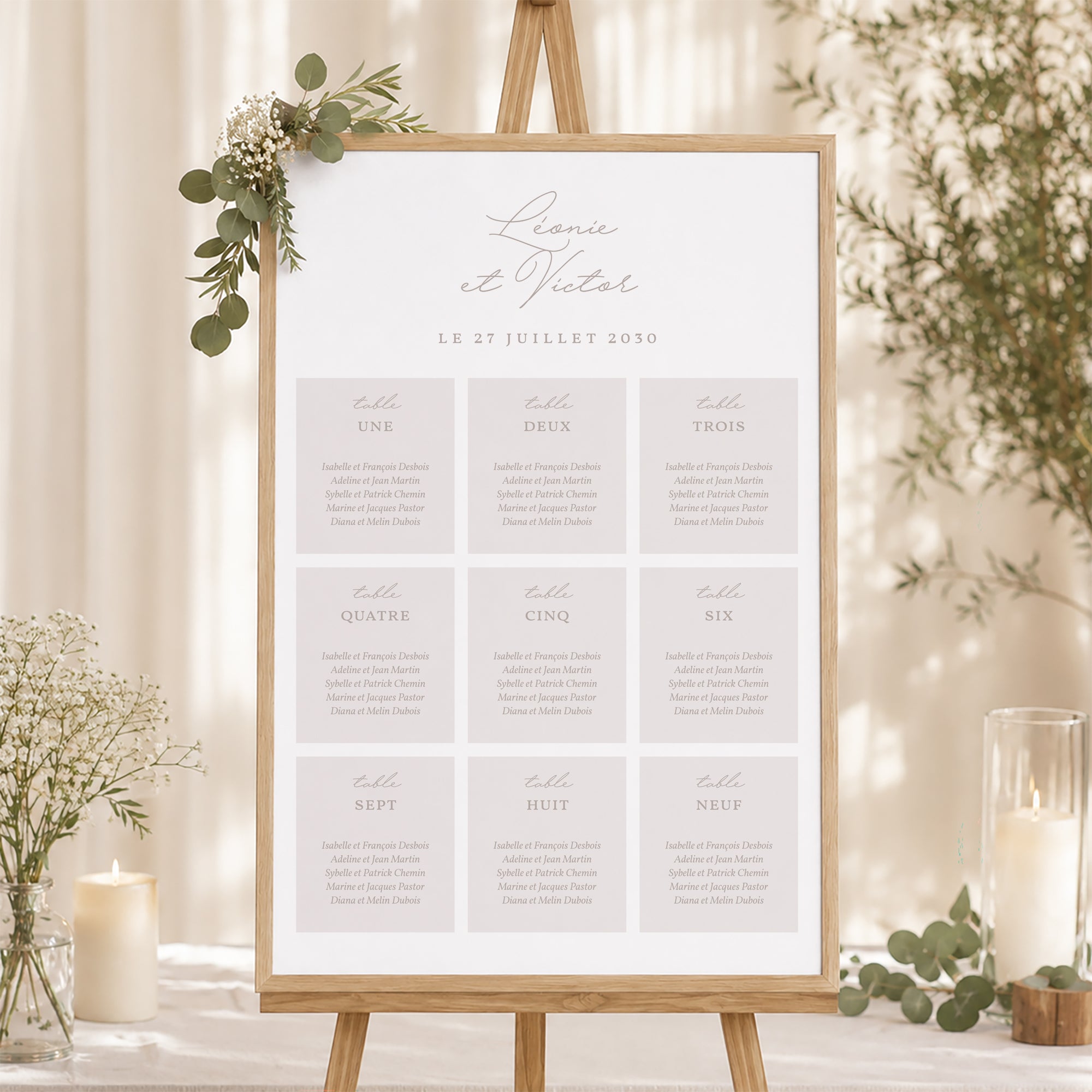 Plan de table Mariage Portrait 60 x 90 cm Typo script photo II photo N° 1