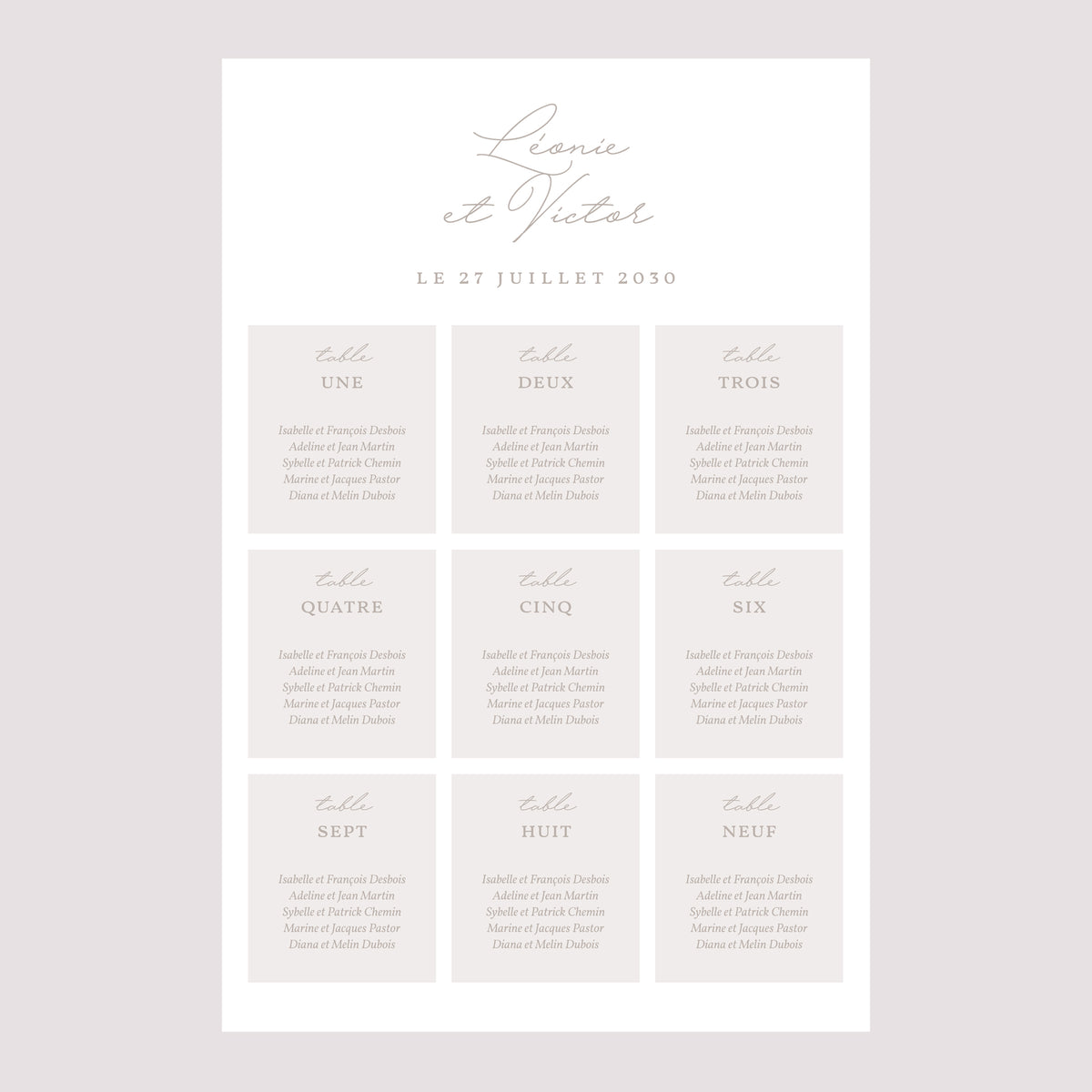 Plan de table Mariage Portrait 60 x 90 cm Typo script photo II photo N° 2