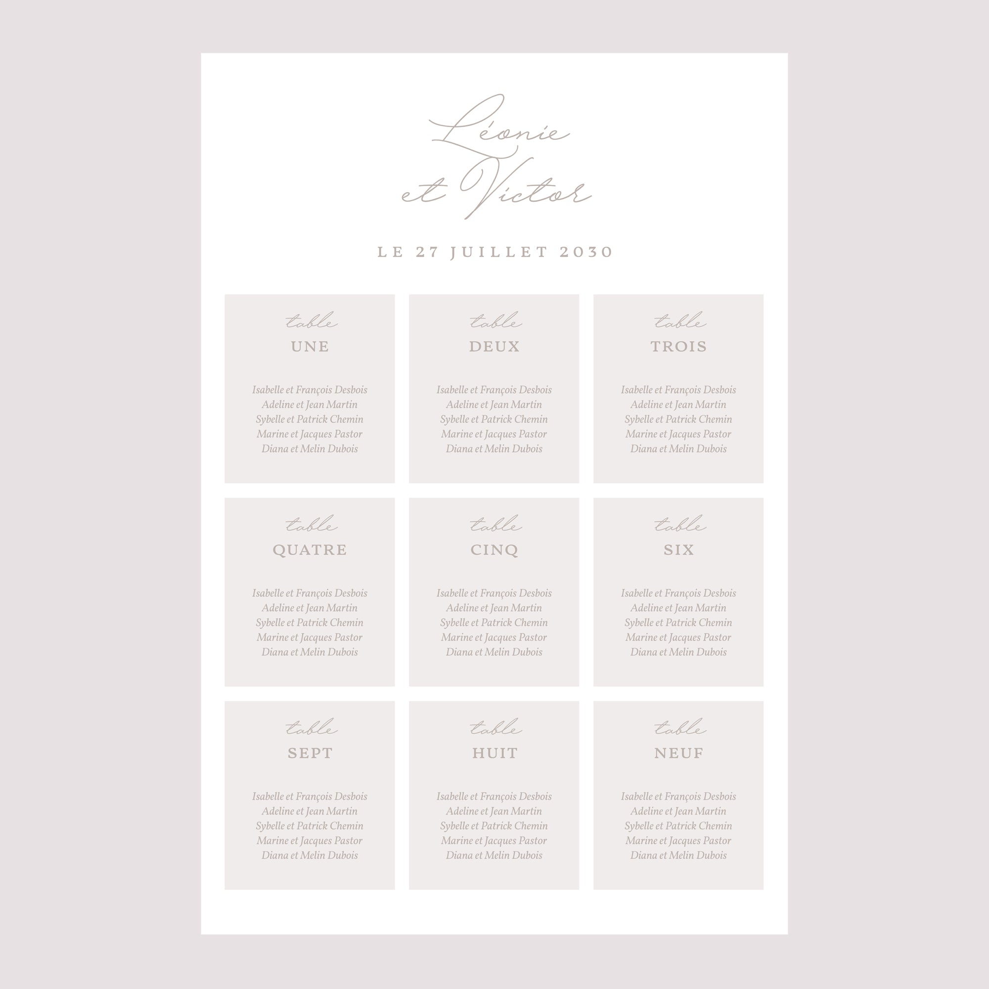 Plan de table Mariage Portrait 60 x 90 cm Typo script photo II photo N° 2