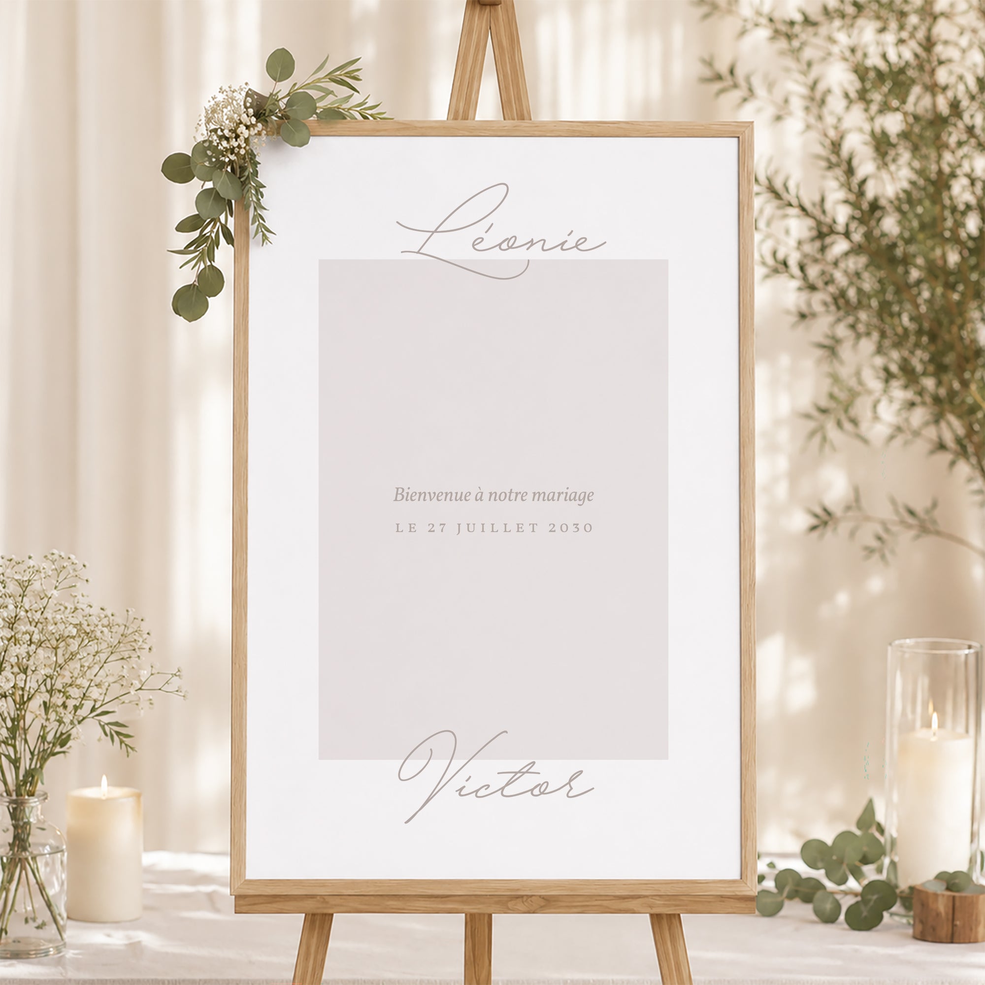 Panneau bienvenue Mariage Portrait 60 x 90 cm Typo script photo II photo N° 1