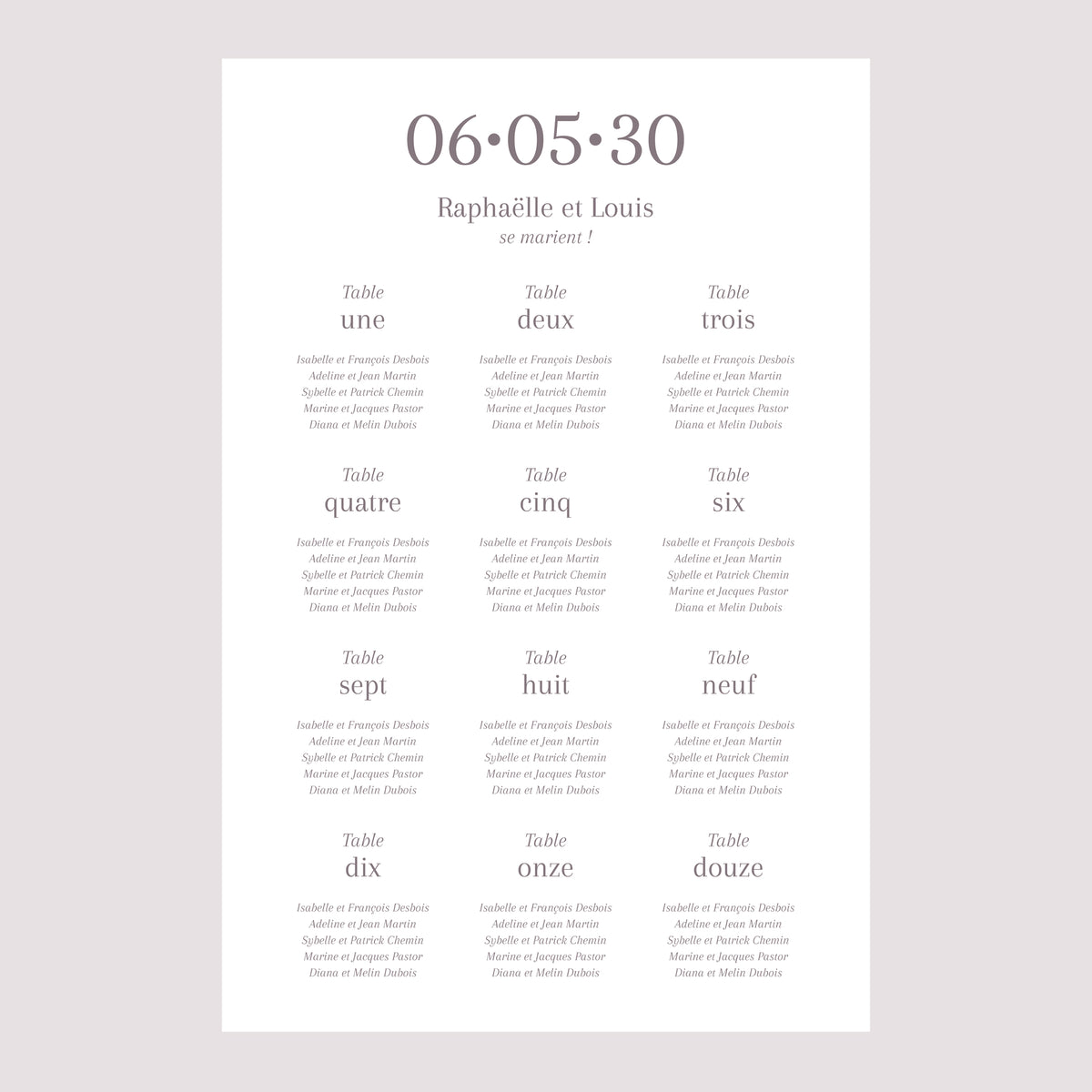 Plan de table Mariage Portrait Maman et Papa se marient photo N° 2