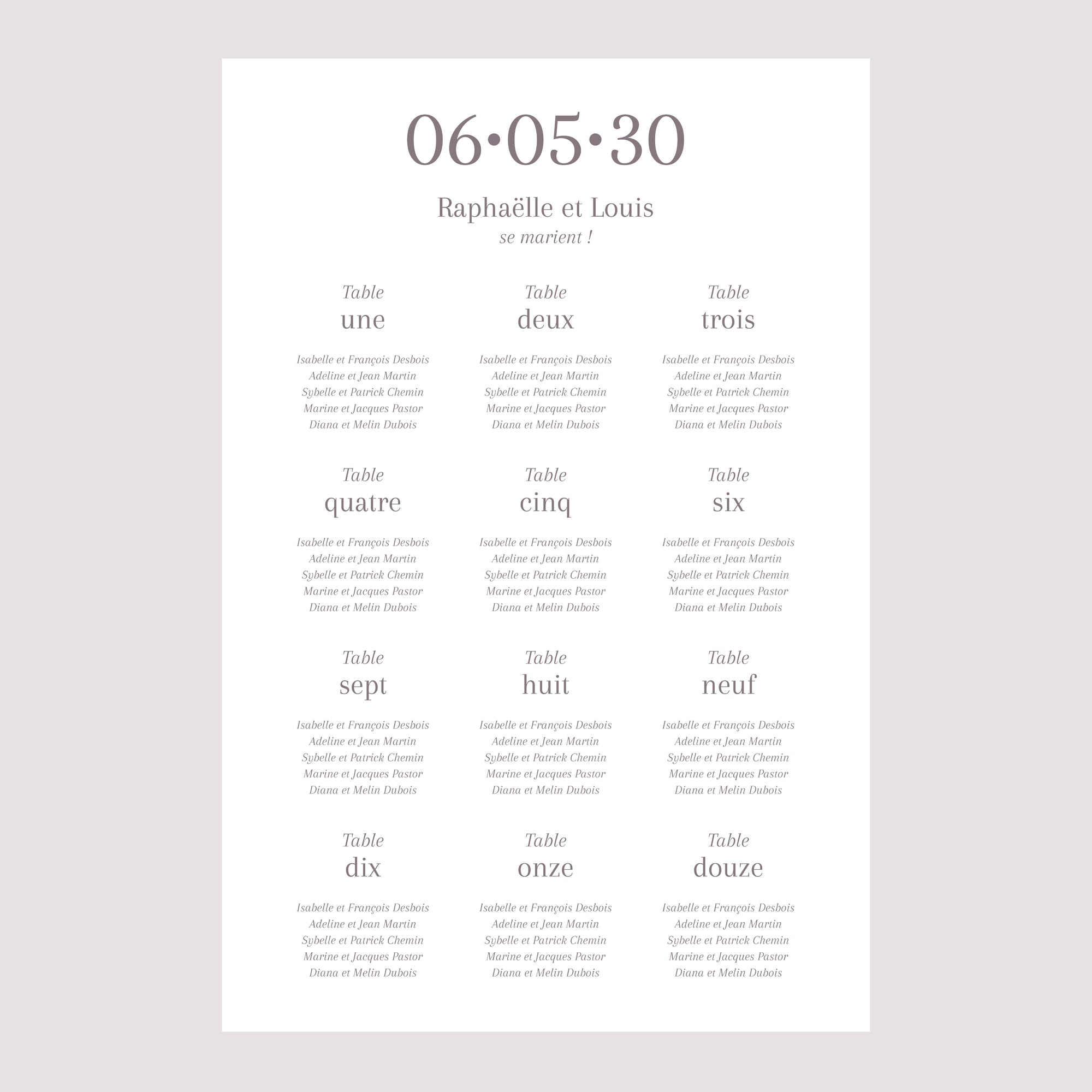 Plan de table Mariage Portrait Maman et Papa se marient photo N° 2