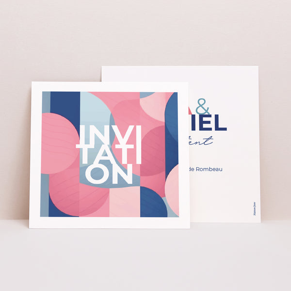 Invitations Mariage Carré Pink & Blue photo
