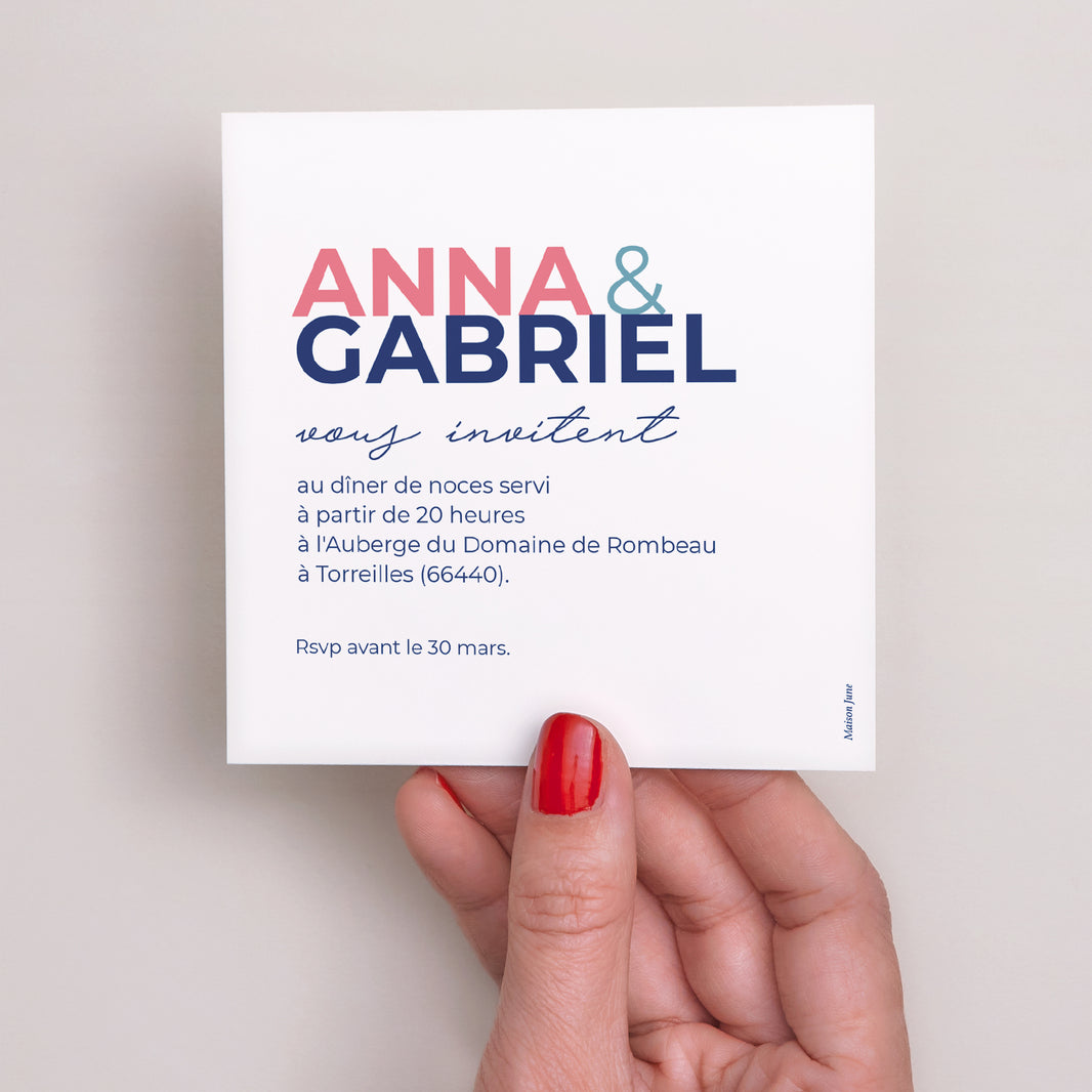 Invitations Mariage Carré Pink & Blue photo N° 3