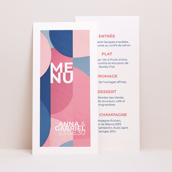 Menu Mariage Panoramique portrait Pink & Blue photo