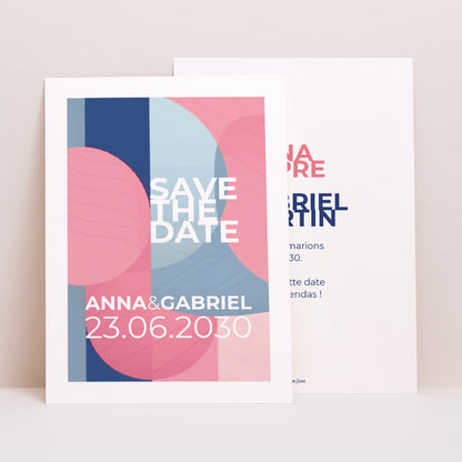 Save the date Mariage Portrait Pink & Blue photo N° 1