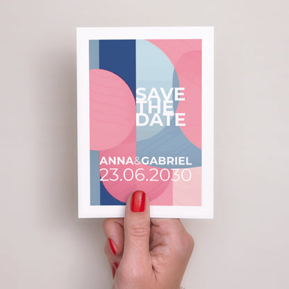 Save the date Mariage Portrait Pink & Blue photo N° 2