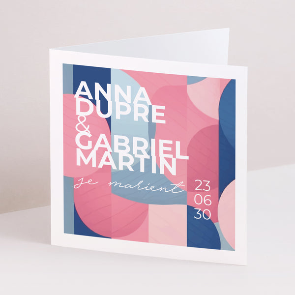 Faire-part Mariage Carré double volet Pink & Blue photo