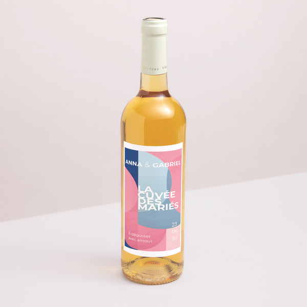 Etiquette bouteille Mariage Portrait Pink & Blue photo
