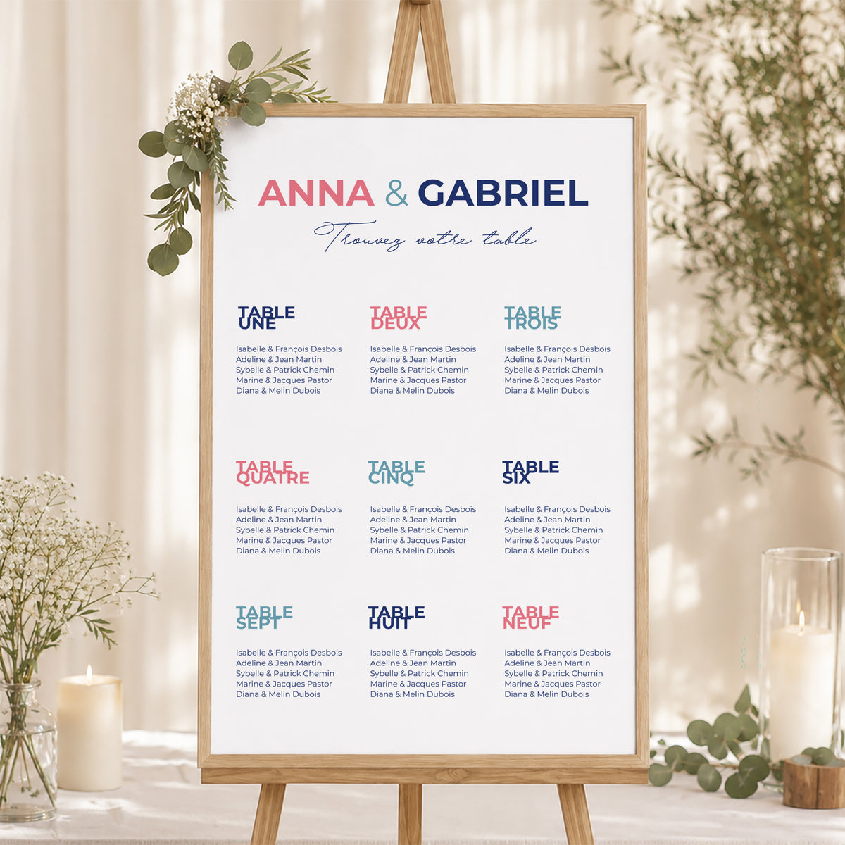 Plan de table Mariage Portrait Pink & Blue photo N° 1