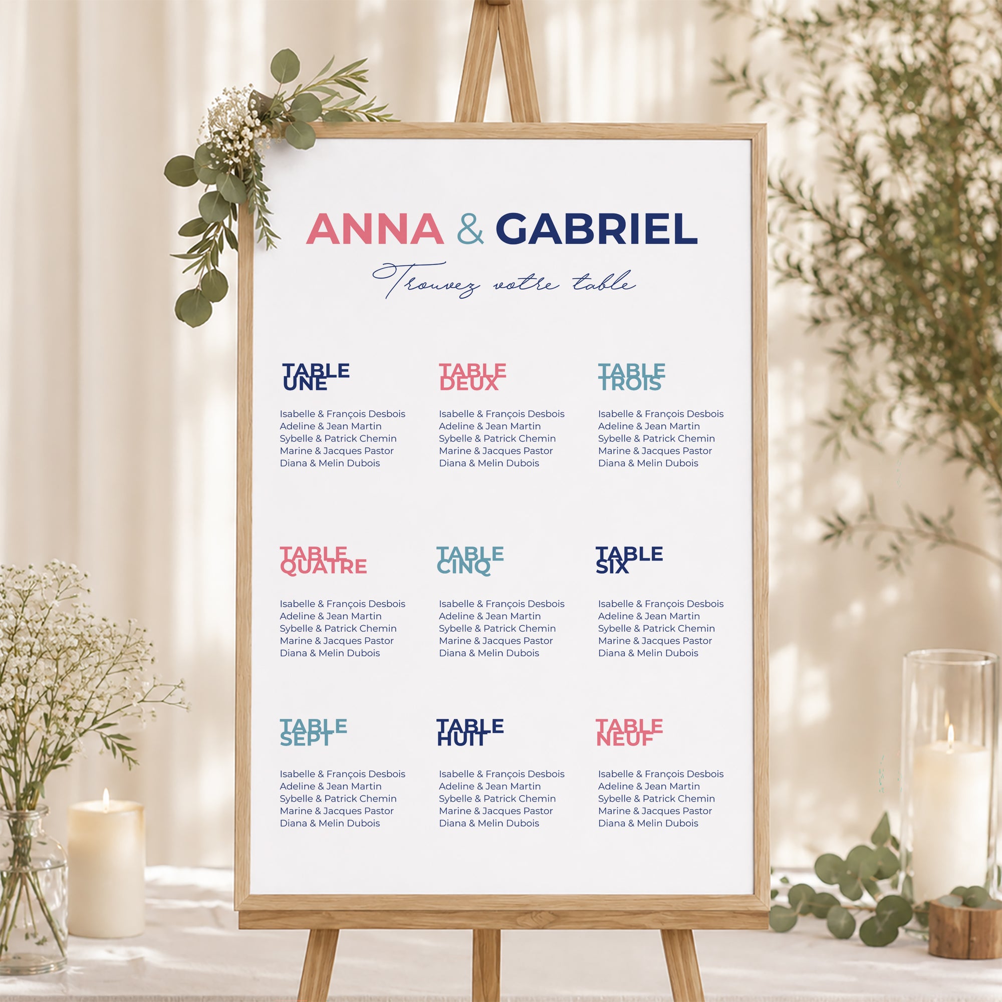 Plan de table Mariage Portrait Pink & Blue photo N° 1