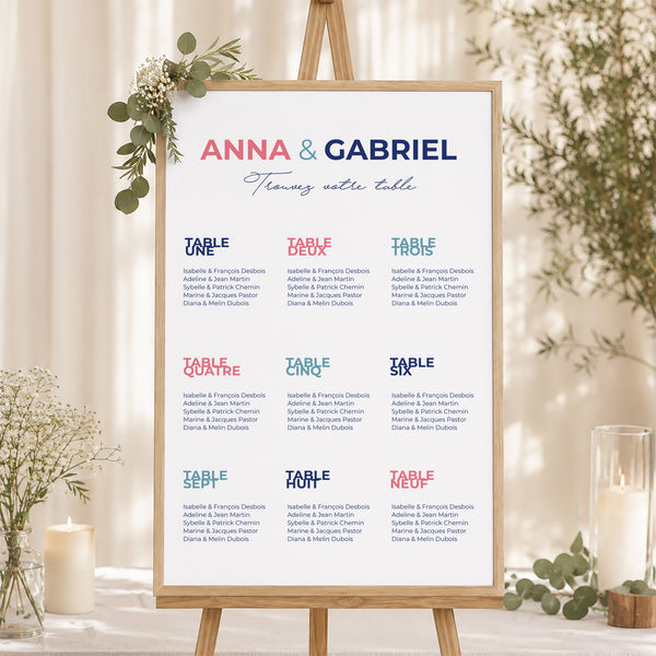 Plan de table Mariage Portrait Pink & Blue photo
