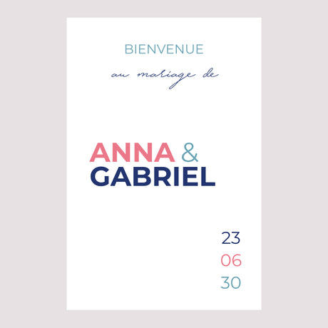 Panneau bienvenue Mariage Portrait 60 x 90 cm Pink & Blue