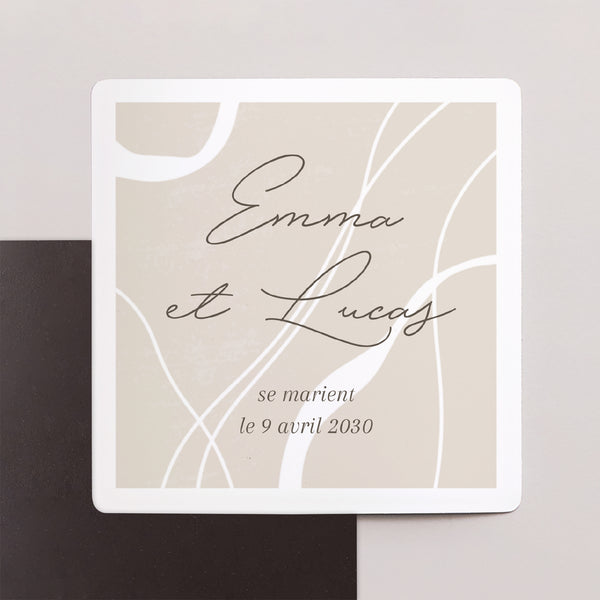 Save the date Mariage Lot de 9, magnétique Courbes sur fond beige photo
