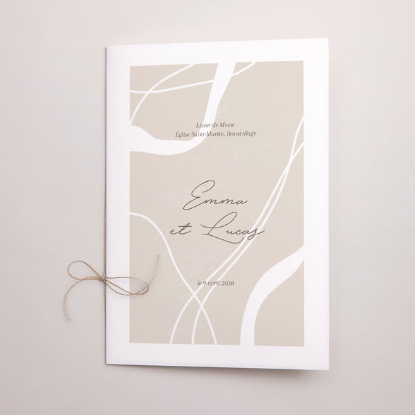 Livret de messe Mariage Double volet Courbes sur fond beige photo