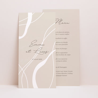 Menu Mariage Panoramique portrait Courbes sur fond beige photo N° 1