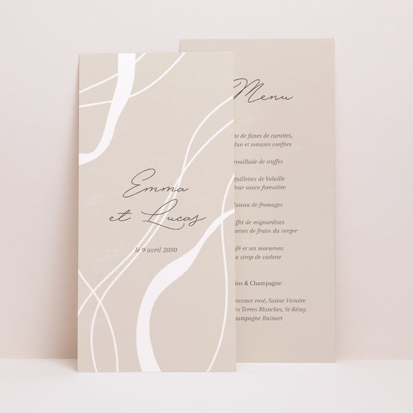 Menu Mariage Panoramique portrait Courbes sur fond beige photo