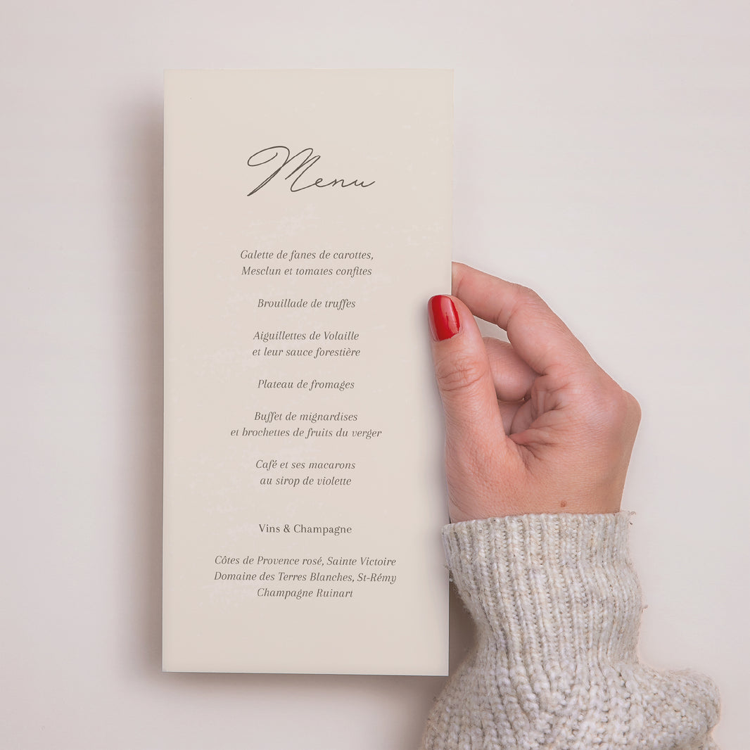 Menu Mariage Panoramique portrait Courbes sur fond beige photo N° 3