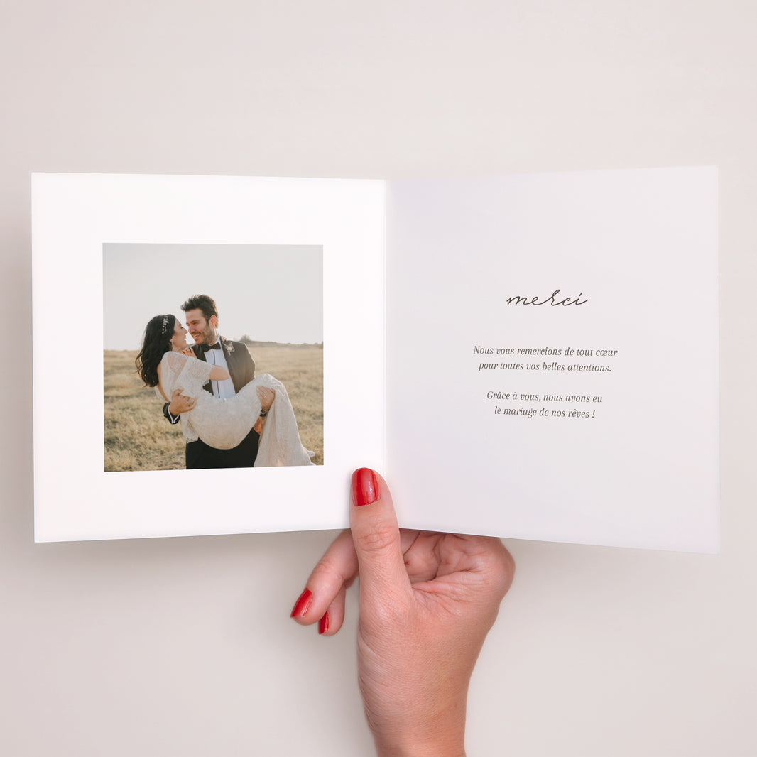 Remerciements Mariage Carré double volet Courbes sur fond beige photo N° 2