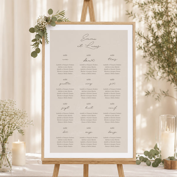 Plan de table Mariage Portrait Courbes sur fond beige photo