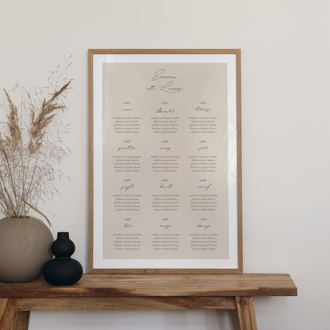 Plan de table Mariage Portrait Courbes sur fond beige photo N° 2