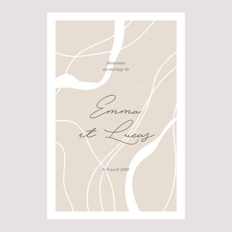 Panneau bienvenue Mariage Portrait 60 x 90 cm Courbes sur fond beige
