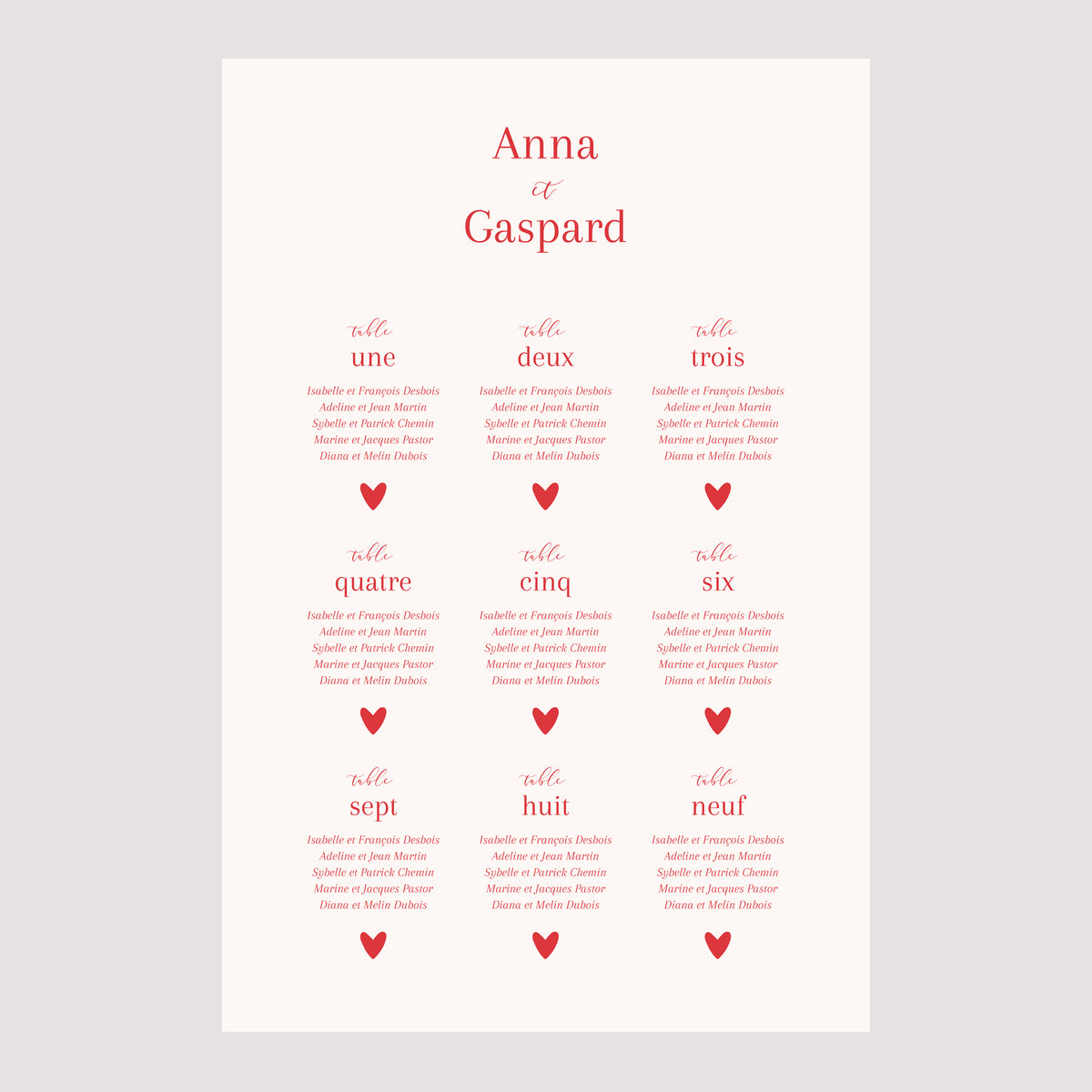 Plan de table Mariage Portrait 60 x 90 cm Coeur sur toi photo N° 2