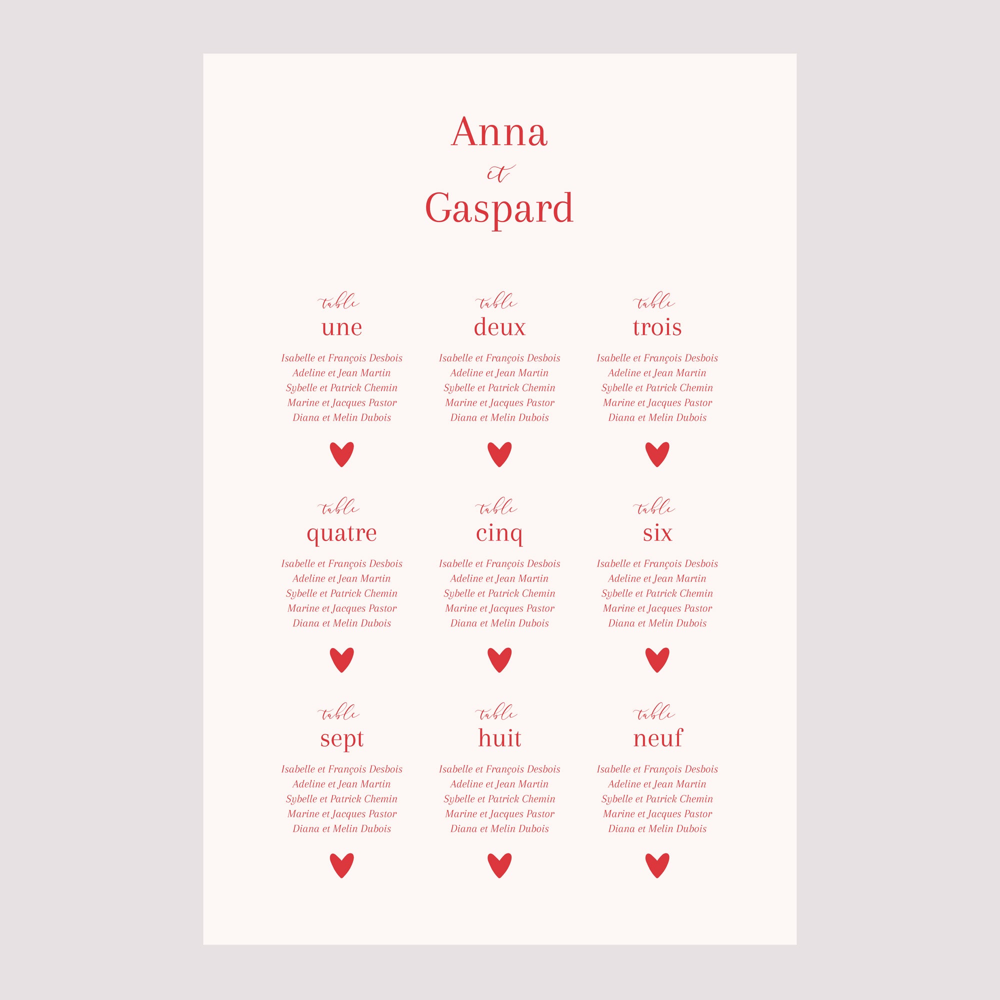 Plan de table Mariage Portrait 60 x 90 cm Coeur sur toi photo N° 2