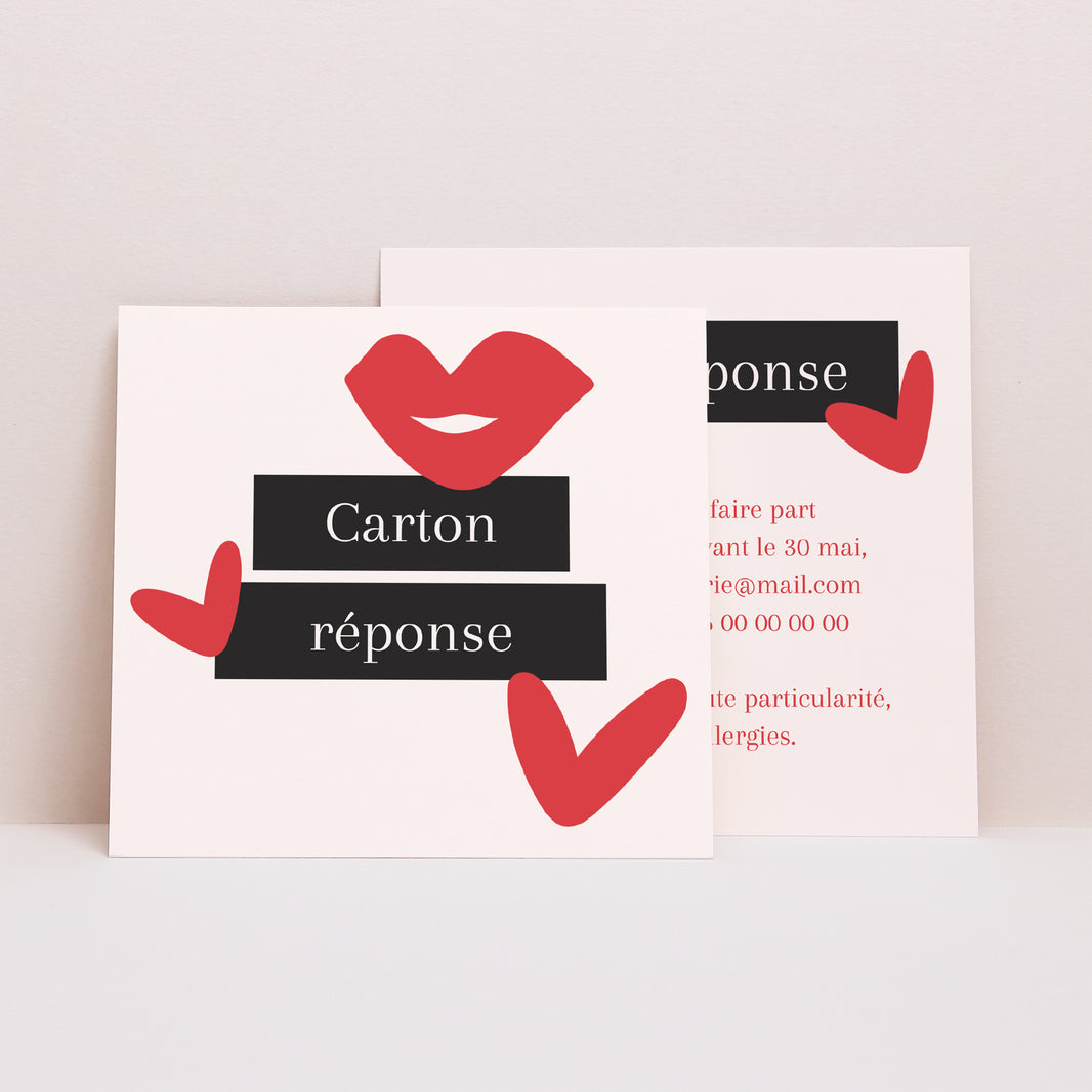 Carton réponse Mariage Carré Bisous full of LOVE photo N° 1