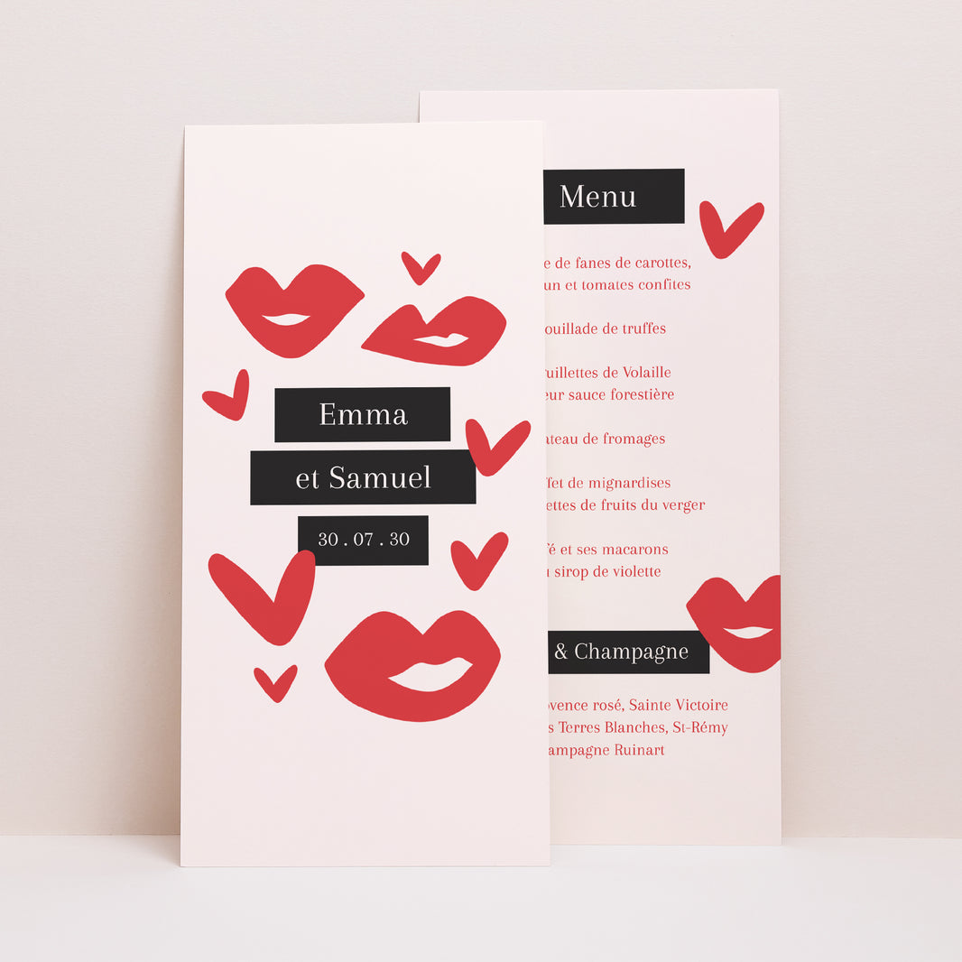 Menu Mariage Panoramique portrait Bisous full of LOVE photo N° 1