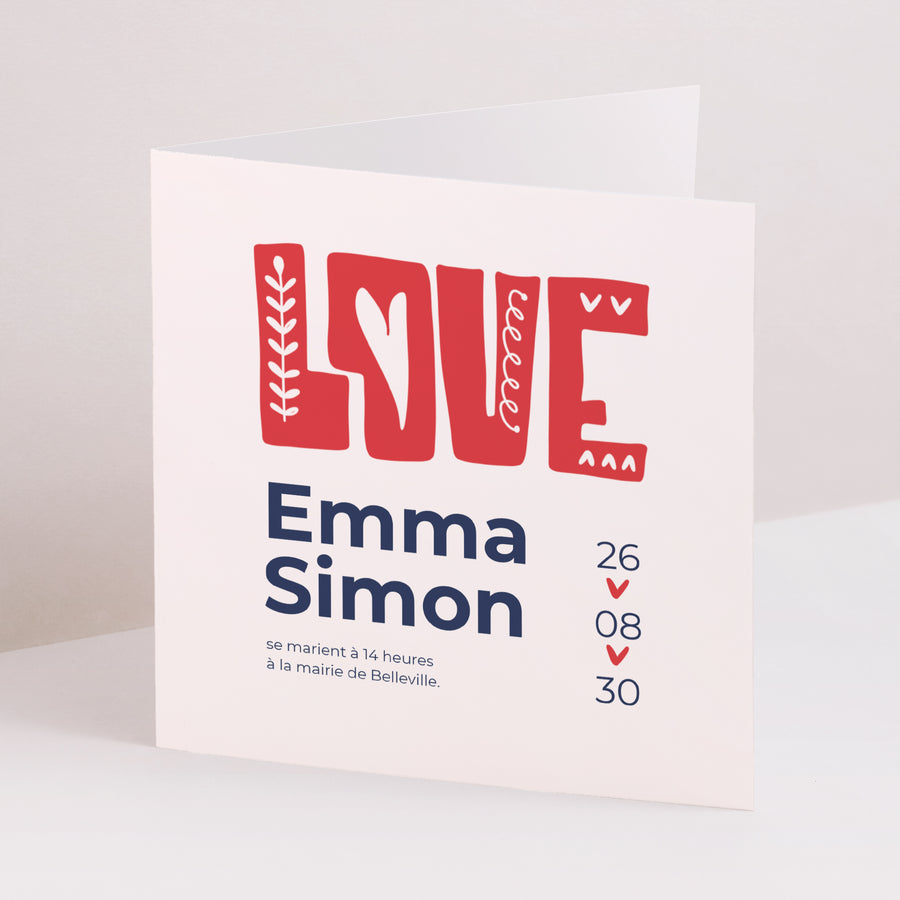 Faire-part Mariage Carré double volet Que du Love photo