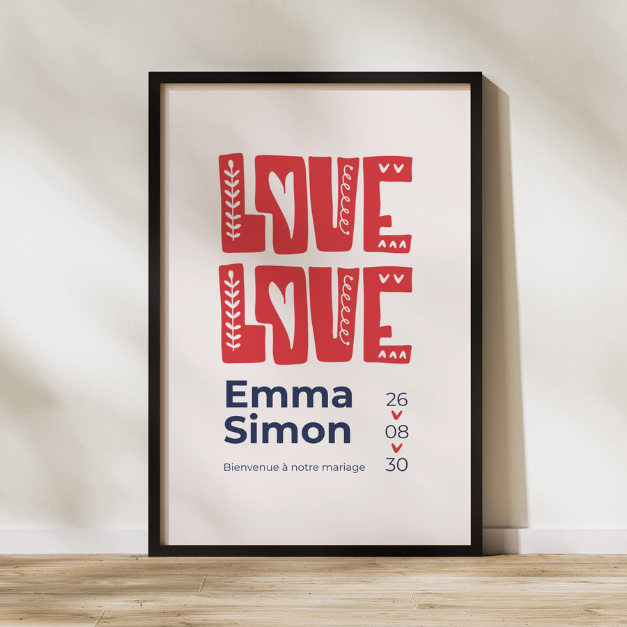 Panneau bienvenue Mariage Portrait 60 x 90 cm Que du Love photo